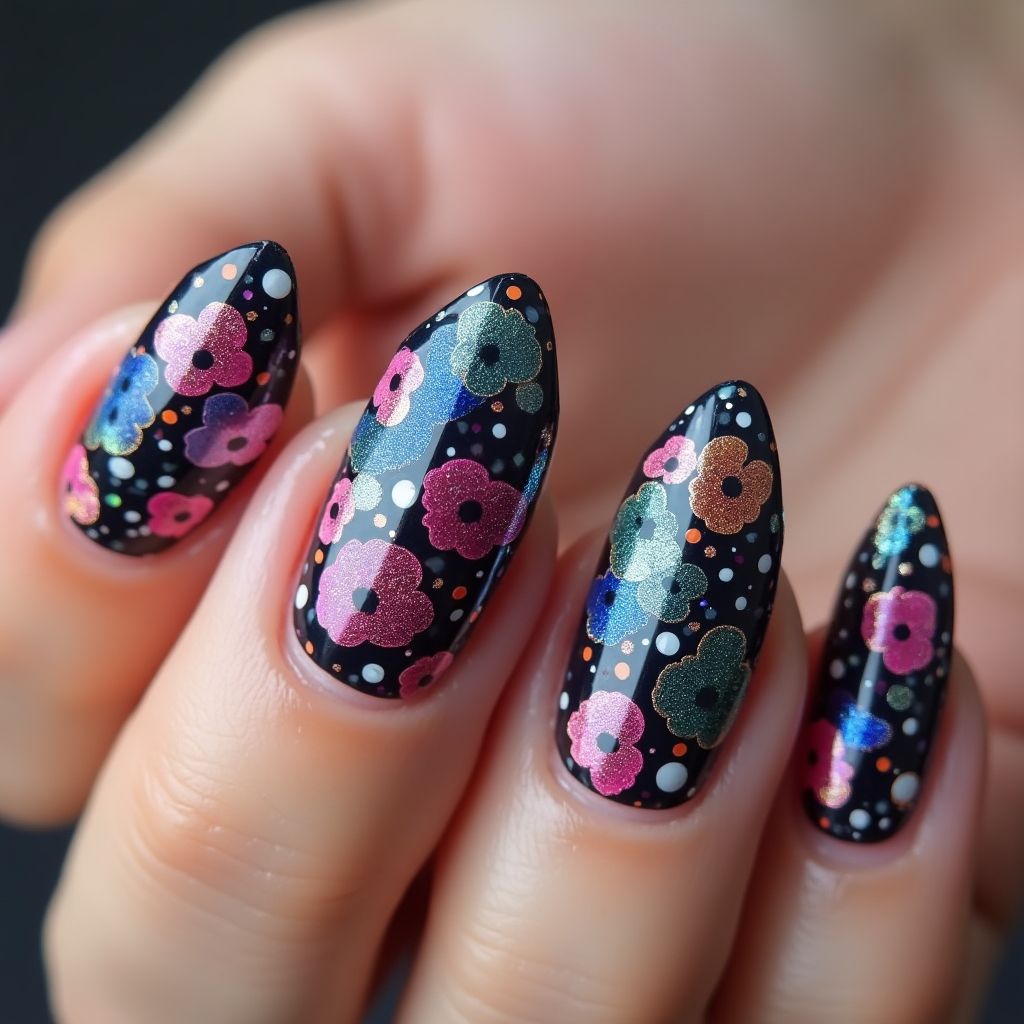 Coffin Sequins Nail Design