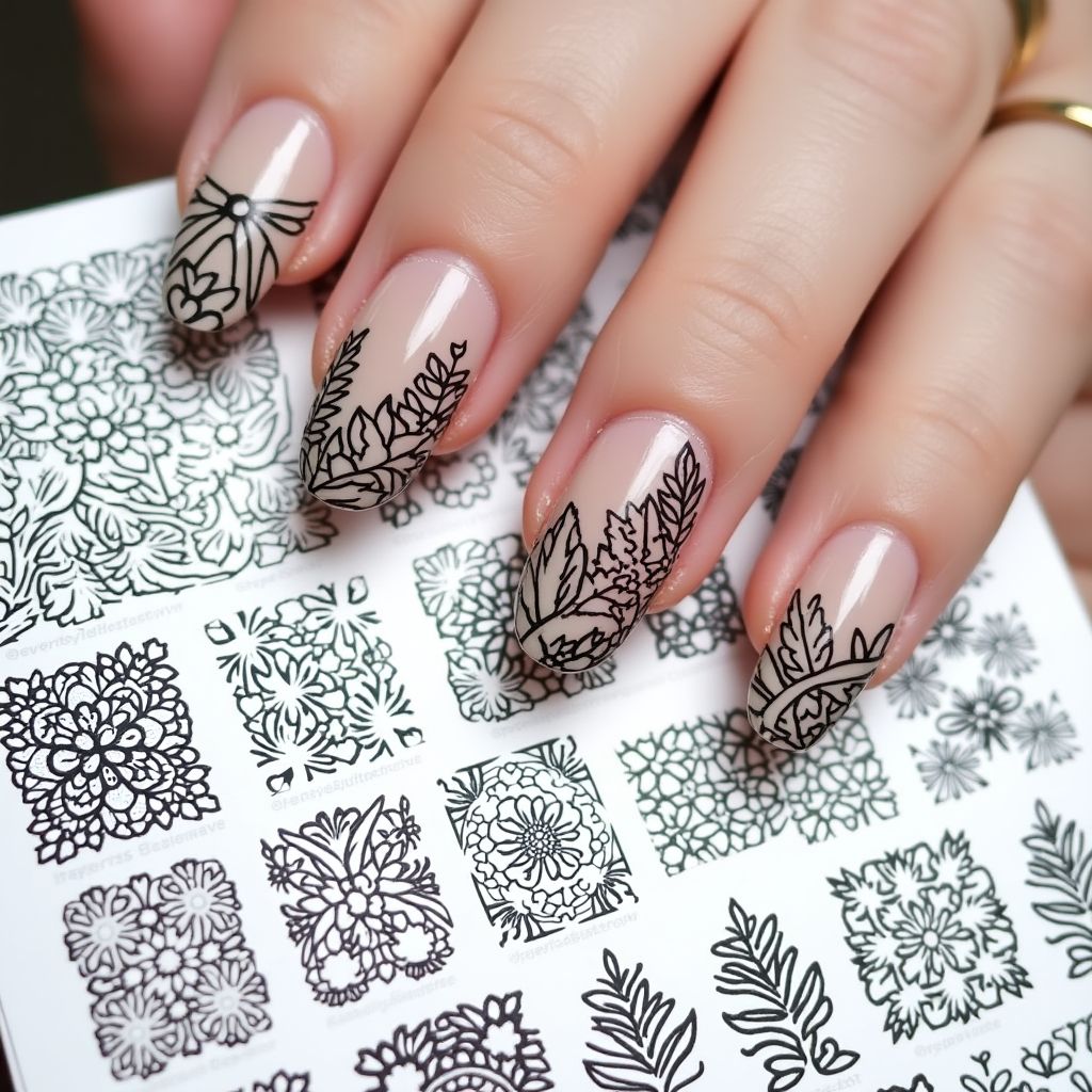Stamping Plates Almond Nail Design