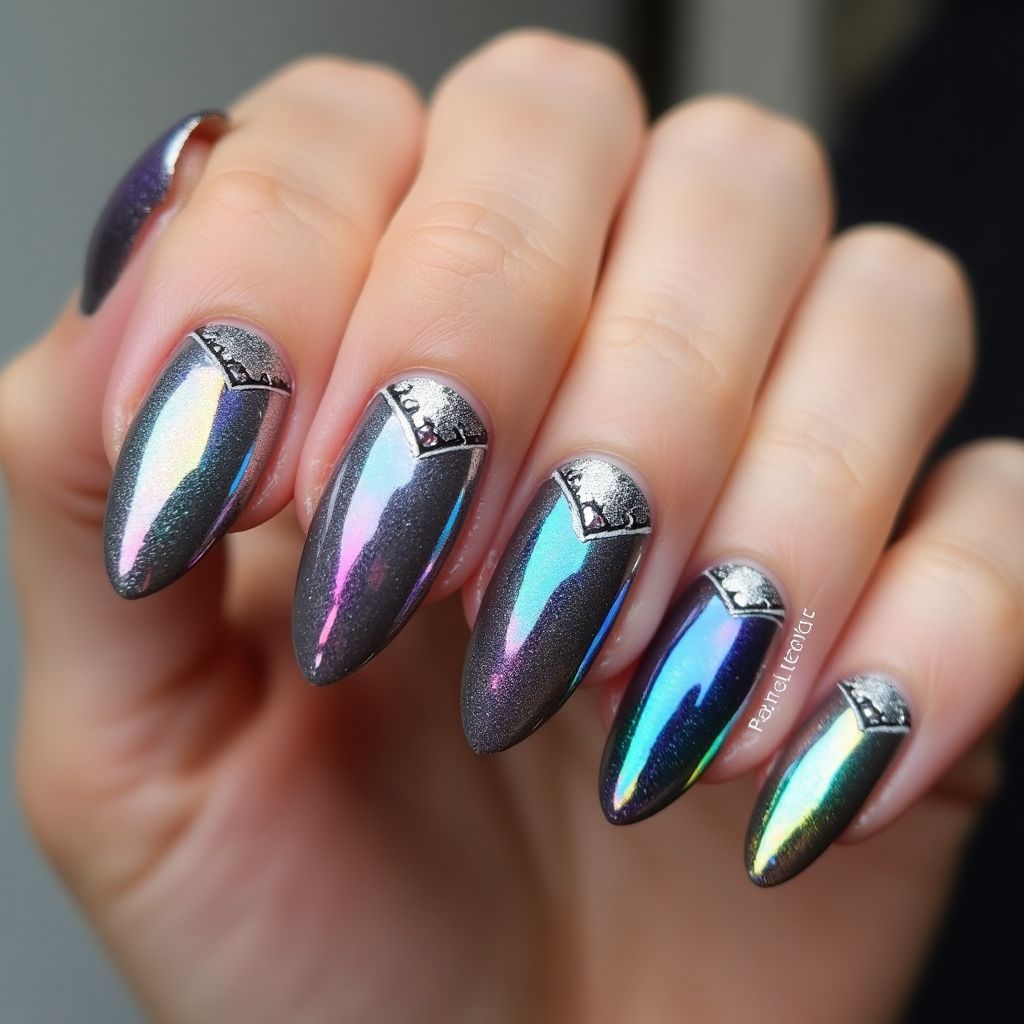 Stiletto Chrome Powder Nail Design