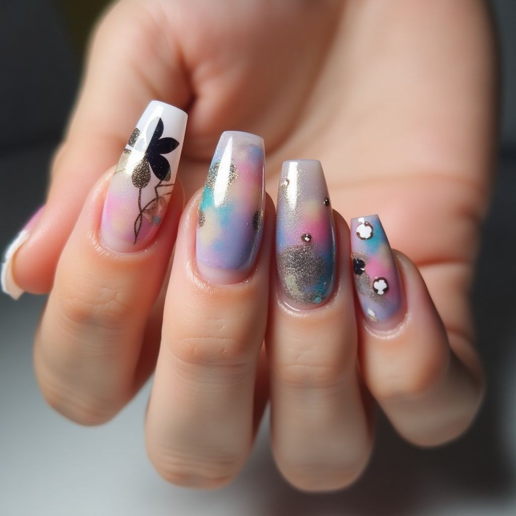 Square Acrylic Colors Nail Design