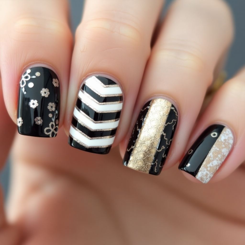 Square Striping Tape Nail Design