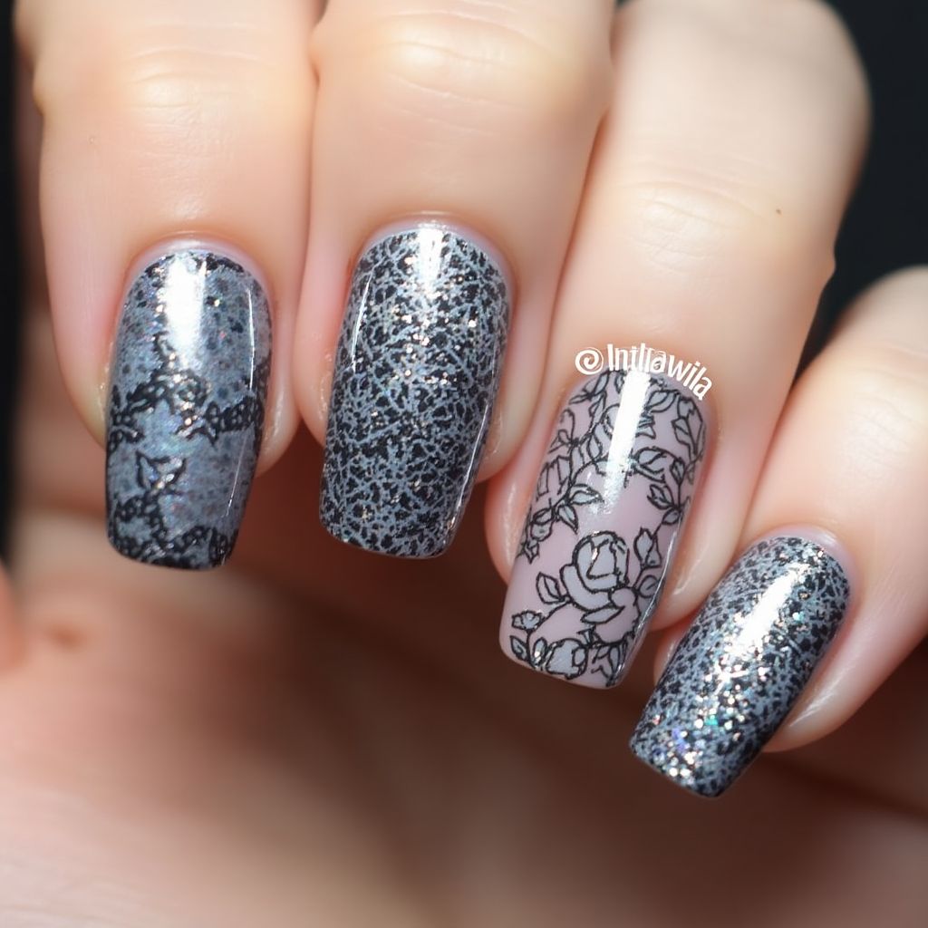Stamping Plates Stiletto Nail Design