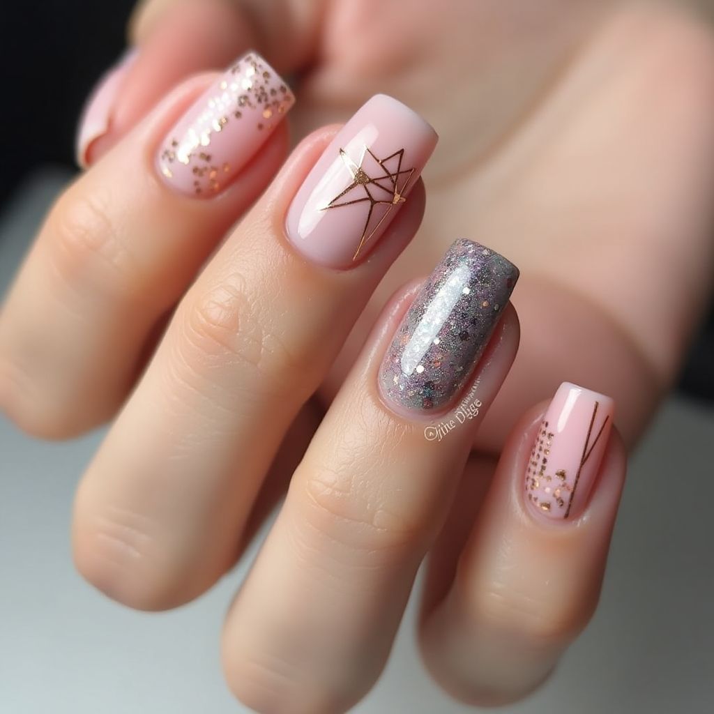 Square Glitter Powder Nail Design