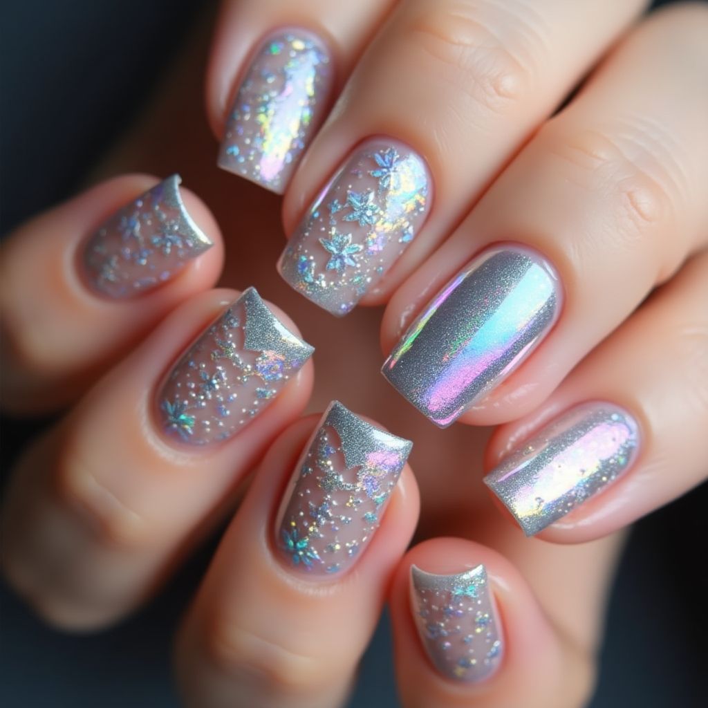 Square Holo Powder Nail Design