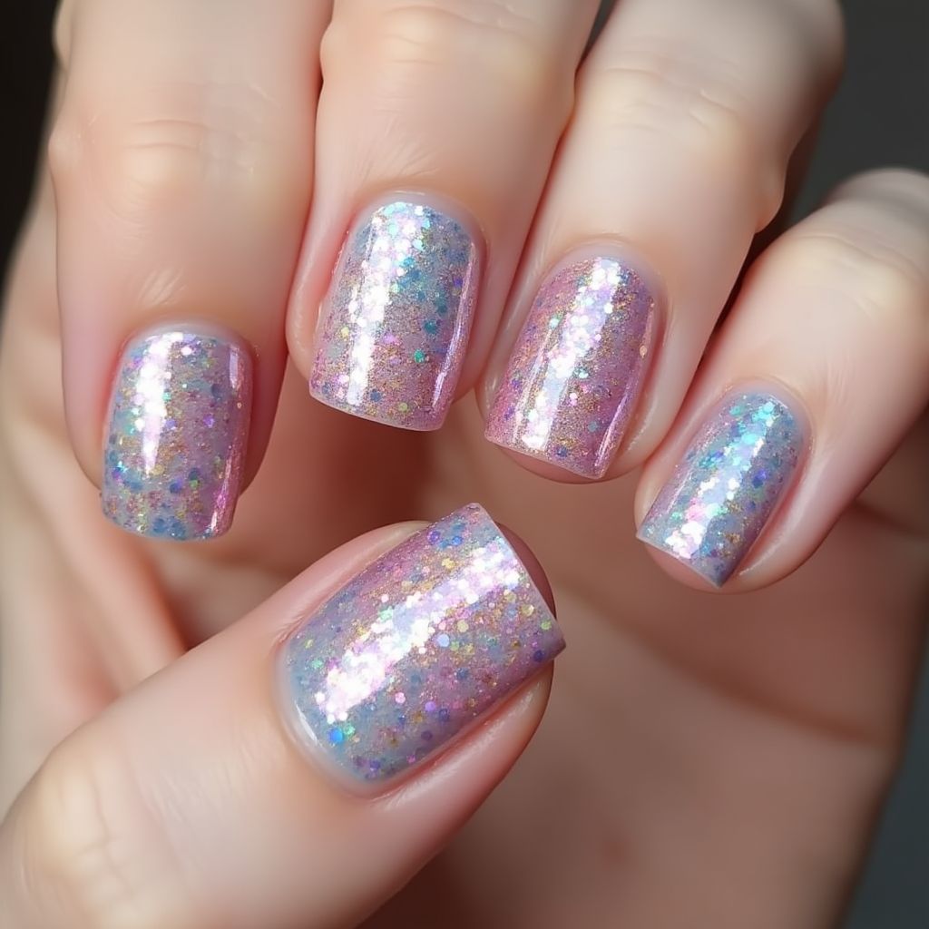 Square Glitter Powder Nail Design