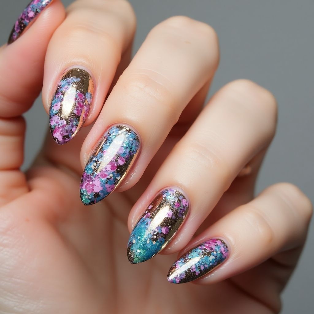 Almond Nail foil Nail Design