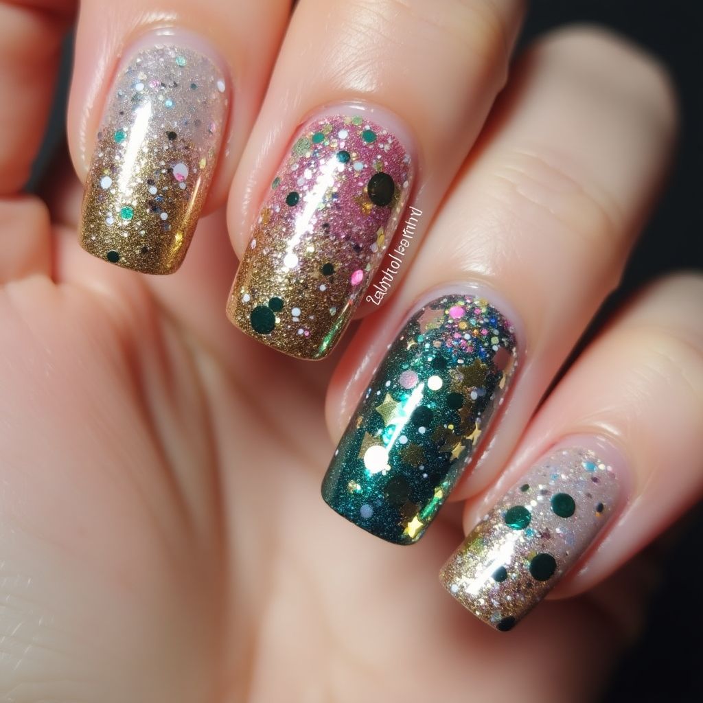 Square Glitter Powder Nail Design