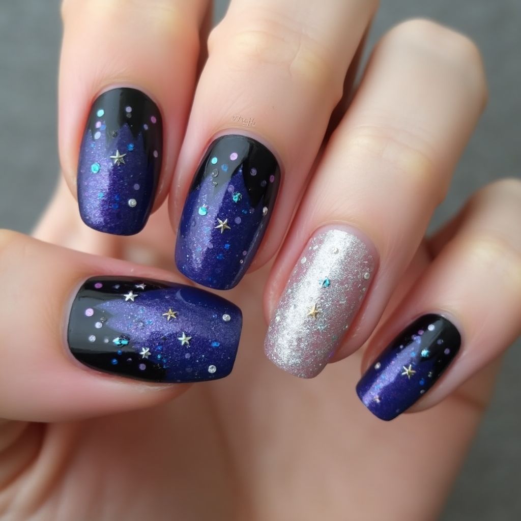 Coffin Glitter powder Nail Design