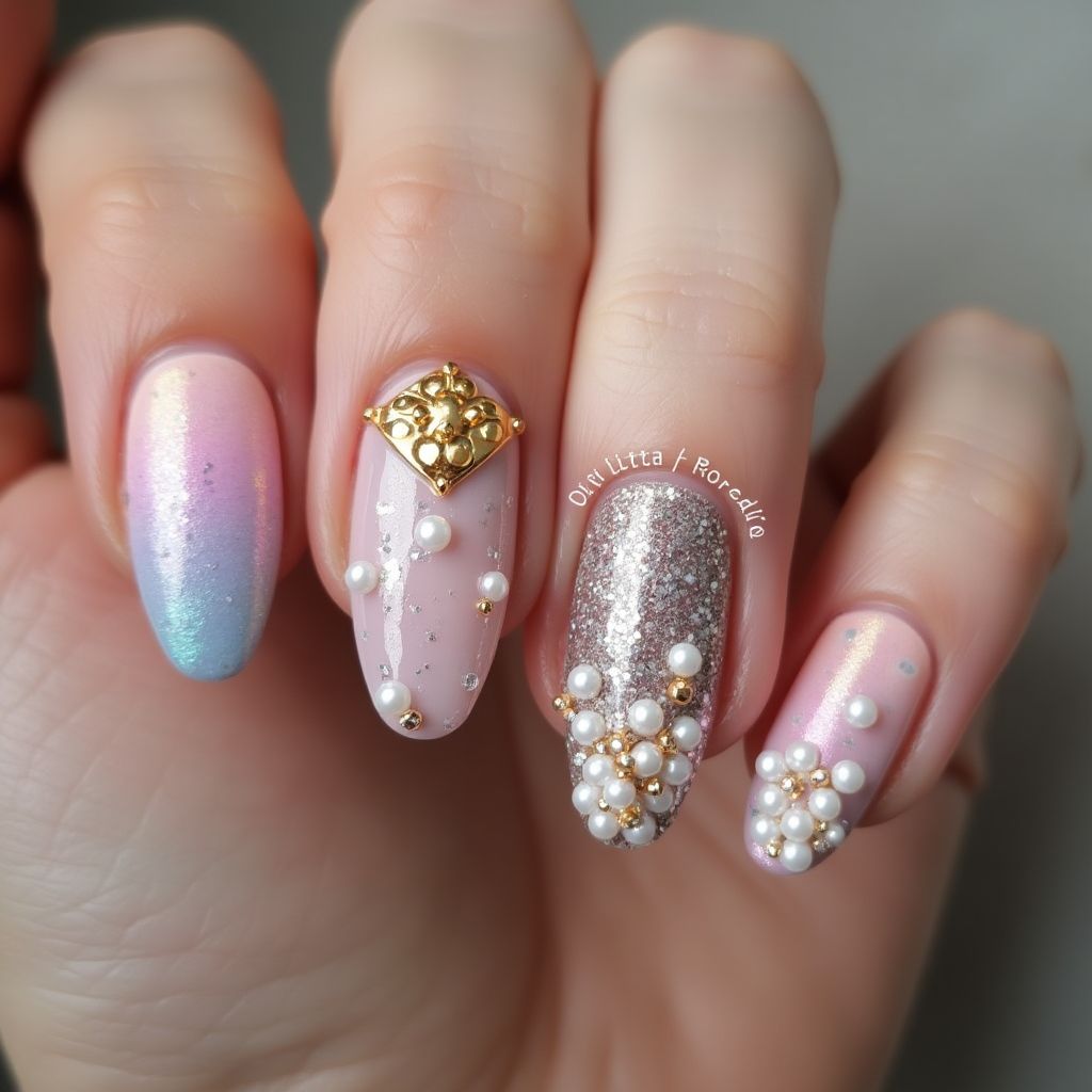 Stiletto Caviar beads Nail Design