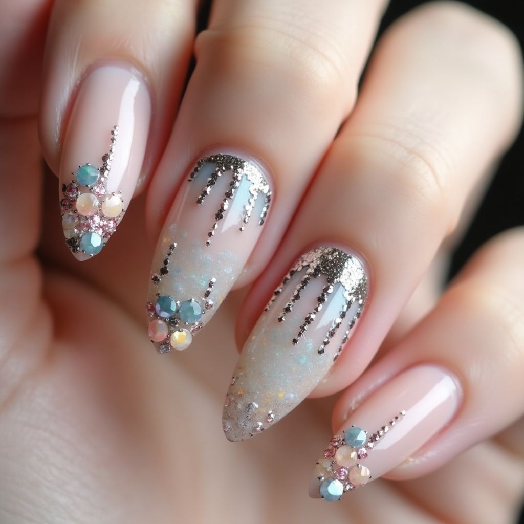 Almond Acrylic Powder Nail Design