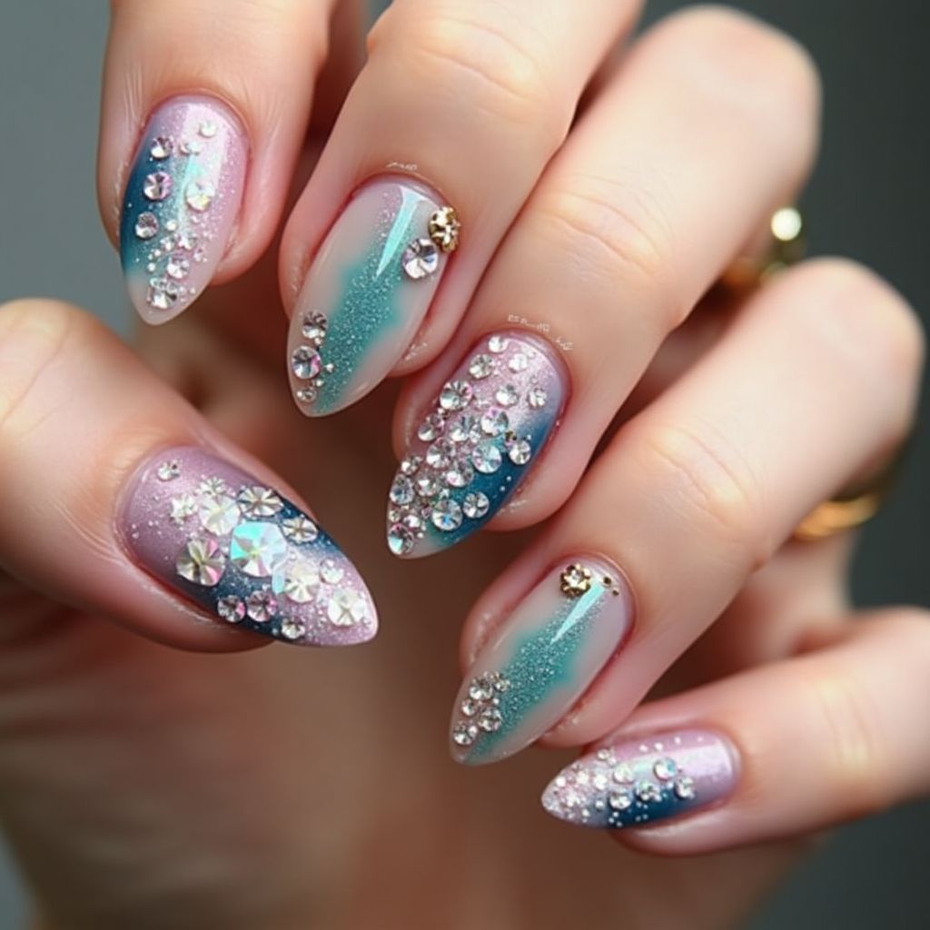 Rhinestones Almond Nail Design