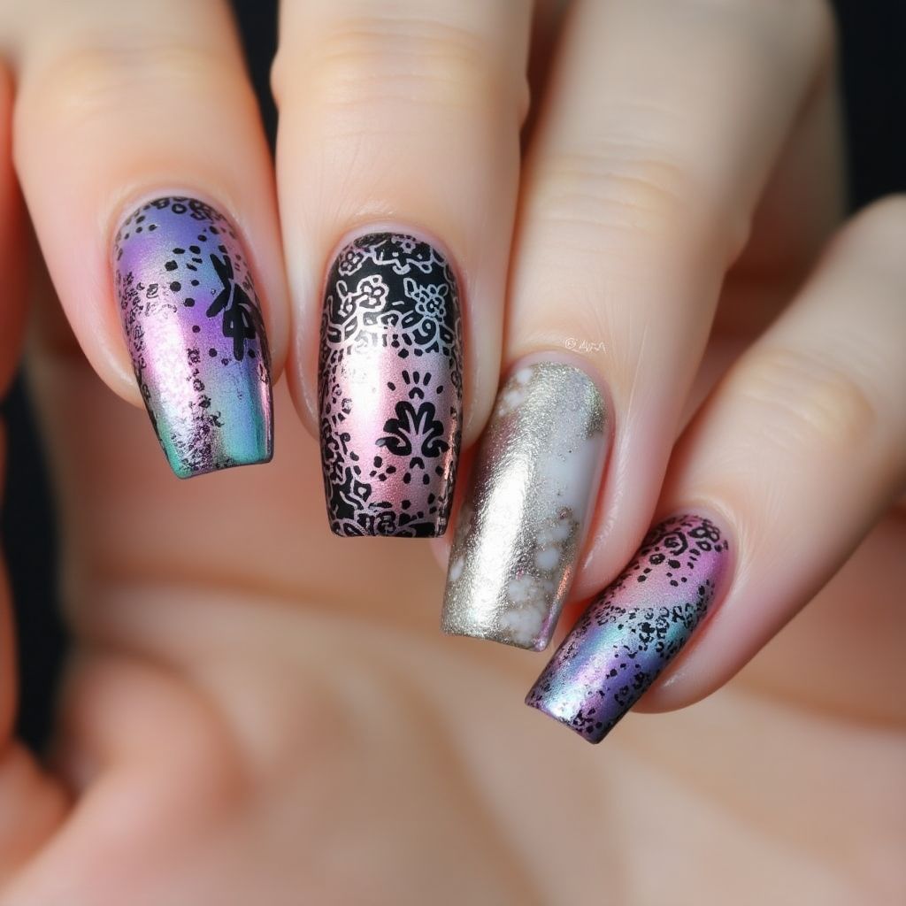 Square Nail foil Nail Design
