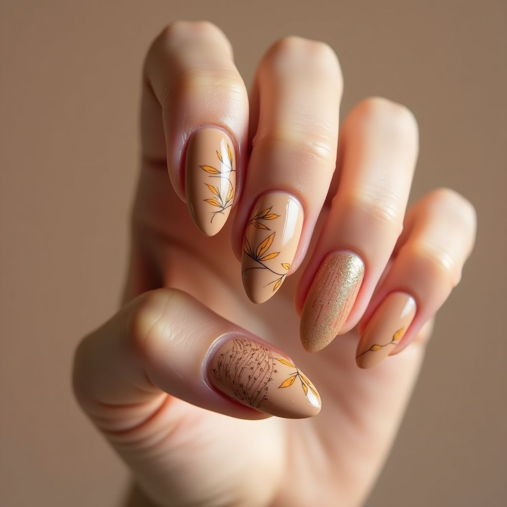 Almond Orangewood Sticks Nail Design