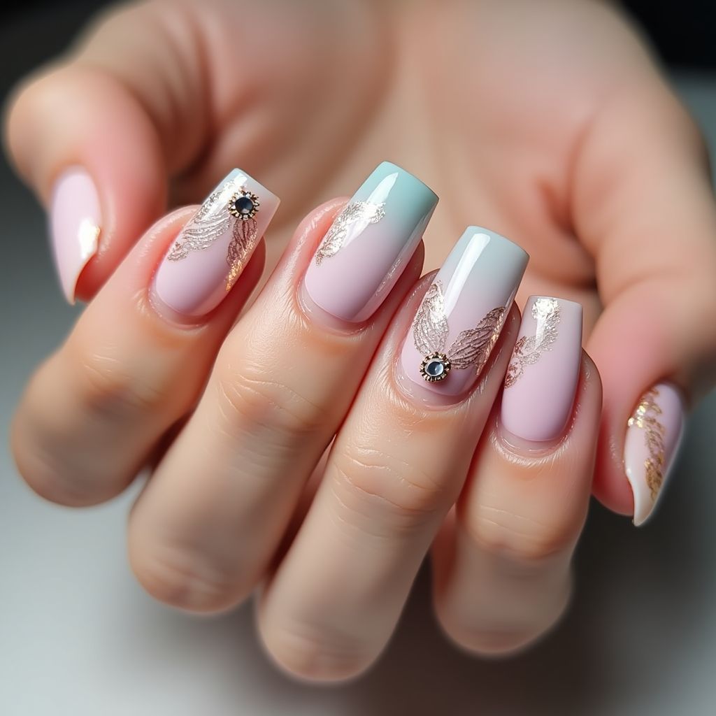 Square Rhinestones Nail Design