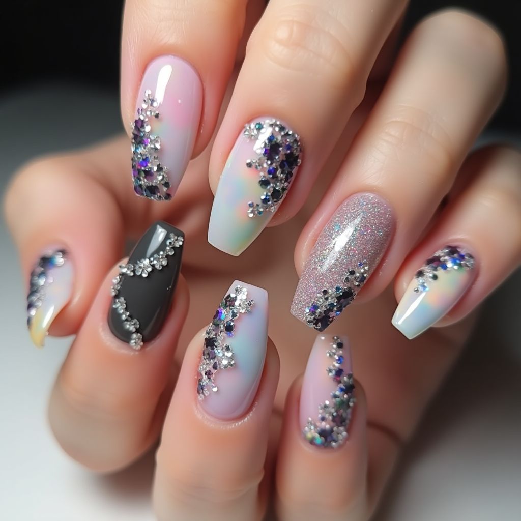 Rhinestones Coffin Nail Design
