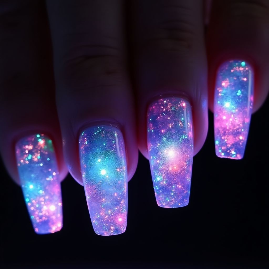Square Glow In The Dark Polish Nail Design