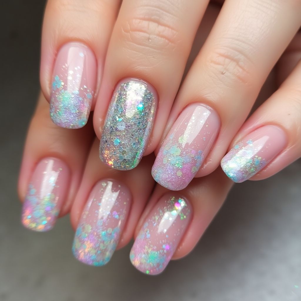 Round Glitter Powder Nail Design