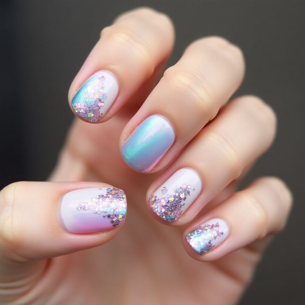 Round Glitter Powder Nail Design