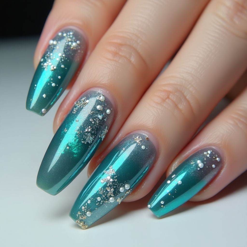 Stiletto Mermaid Powder Nail Design