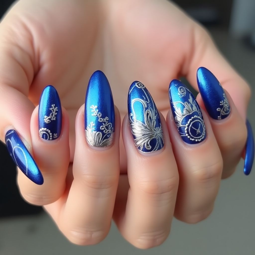 Almond Chrome Powder Nail Design
