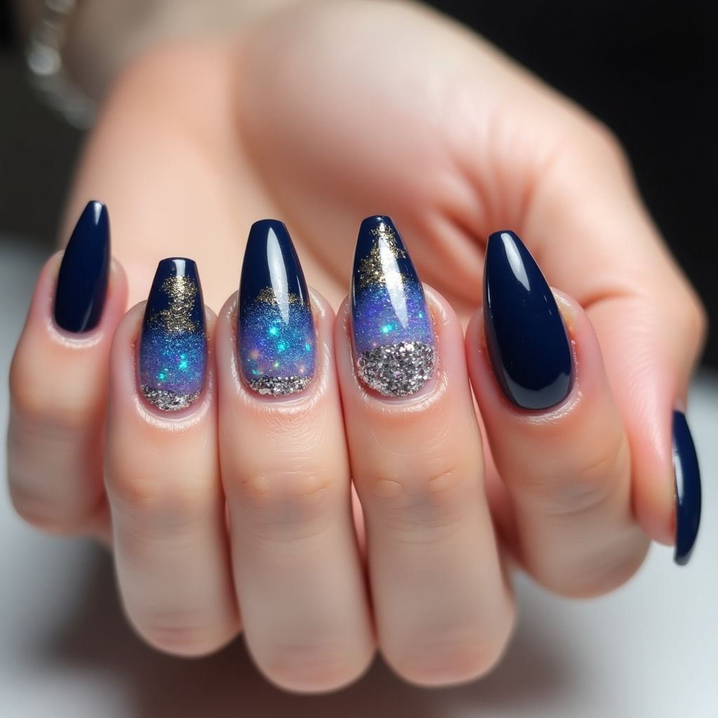 Stiletto Glitter Flakes Nail Design