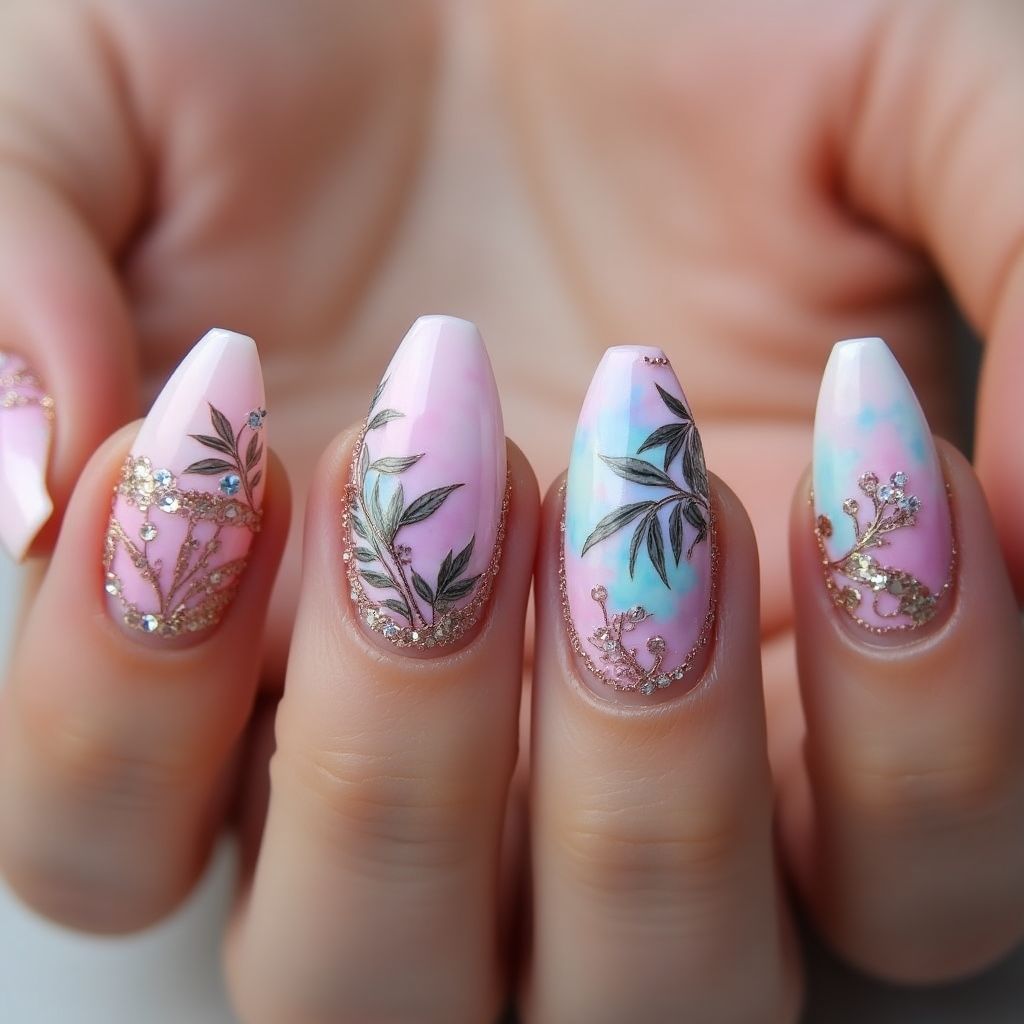 Coffin Nail Glue Nail Design