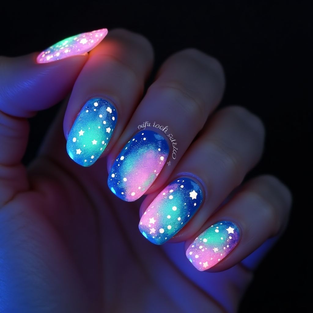 Round Glow In The Dark Polish Nail Design