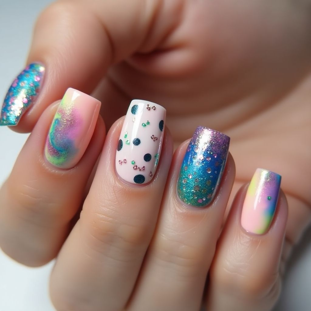 Square Acrylic Colors Nail Design