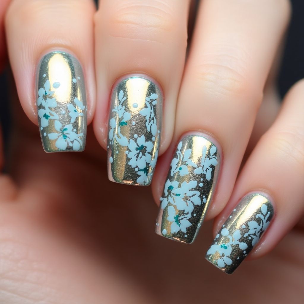 Square Chrome Powder Nail Design