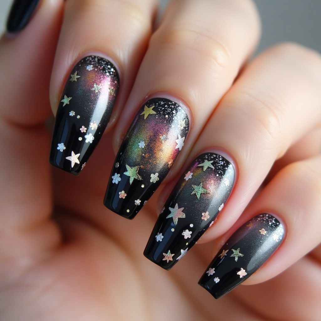 Coffin Glitter Powder Nail Design