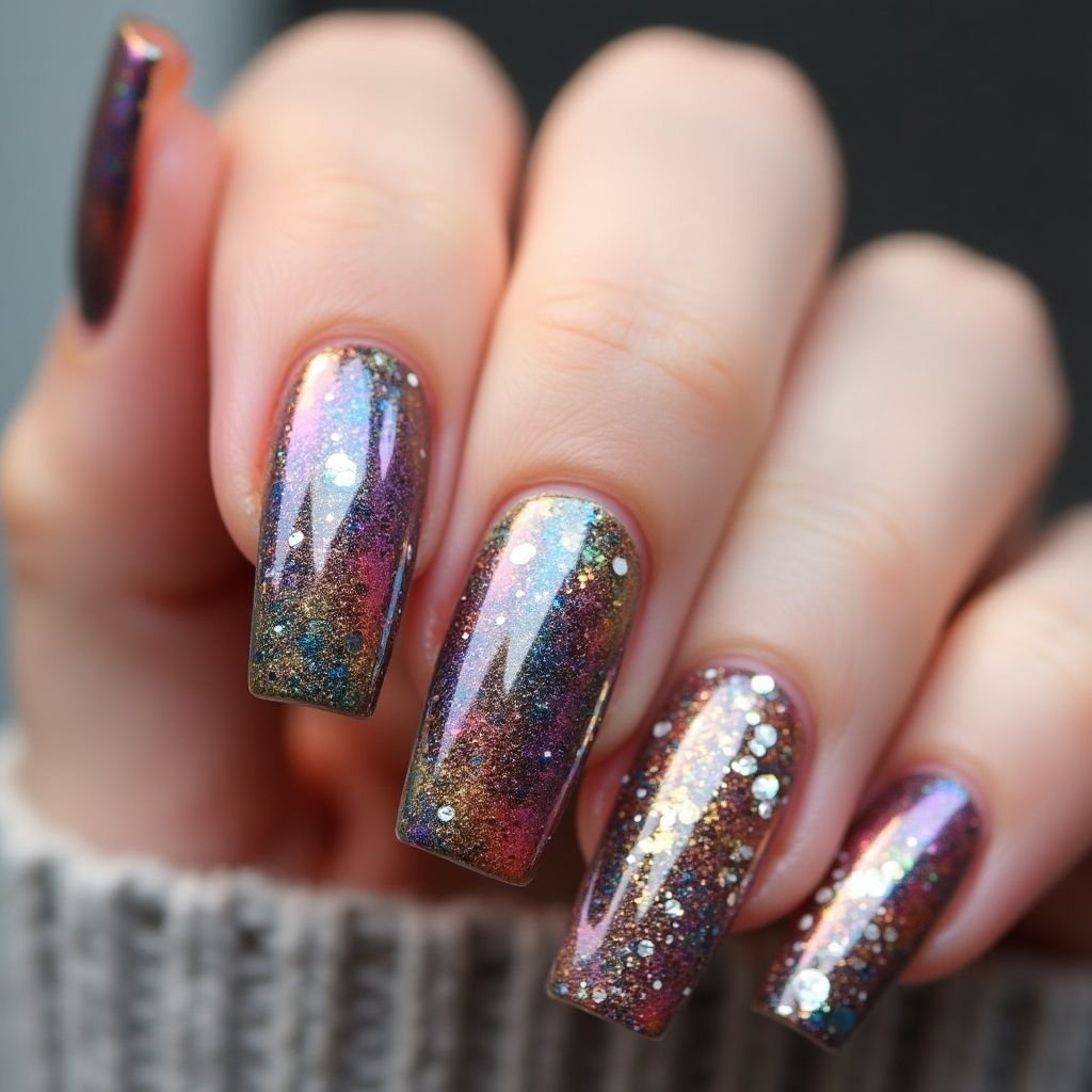 Square Glitter Powder Nail Design