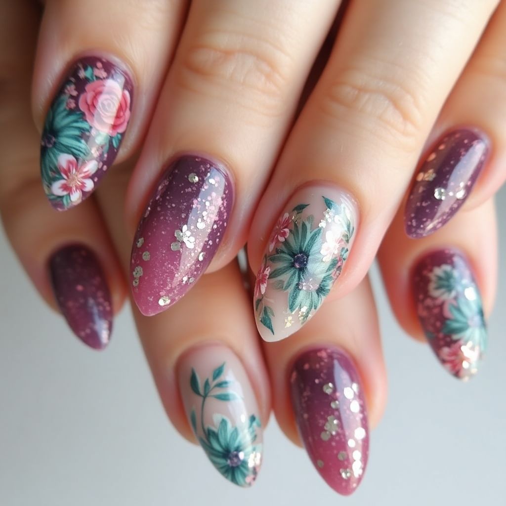 Almond Nail Decals Nail Design