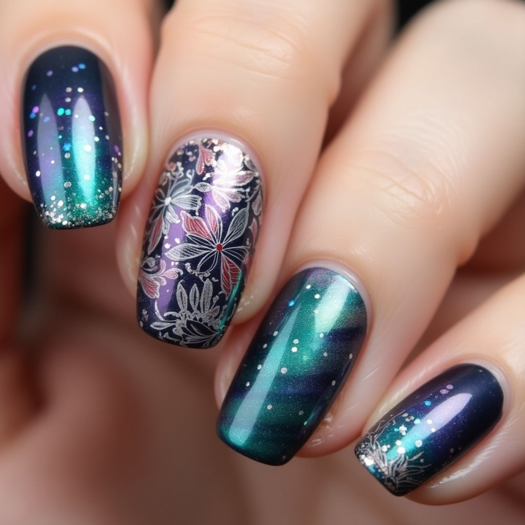 Round Magnetic Polish Nail Design