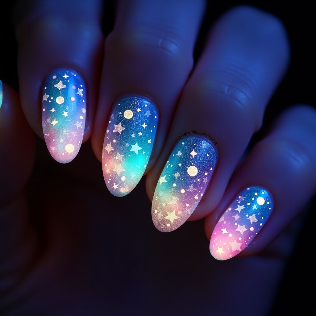 Glow In The Dark Polish Almond Nail Design