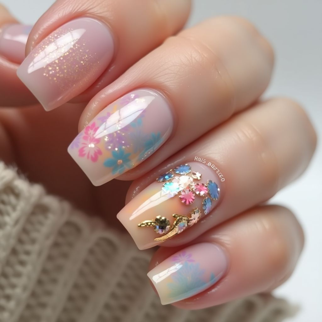 Square Nail Glue Nail Design