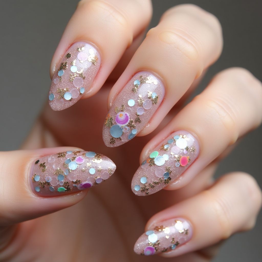Almond Sequins Nail Design