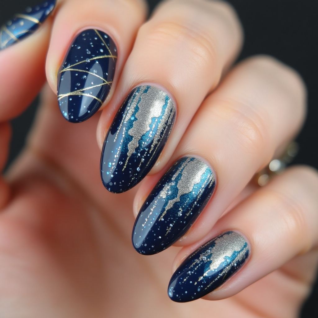 Almond Magnetic Polish Nail Design