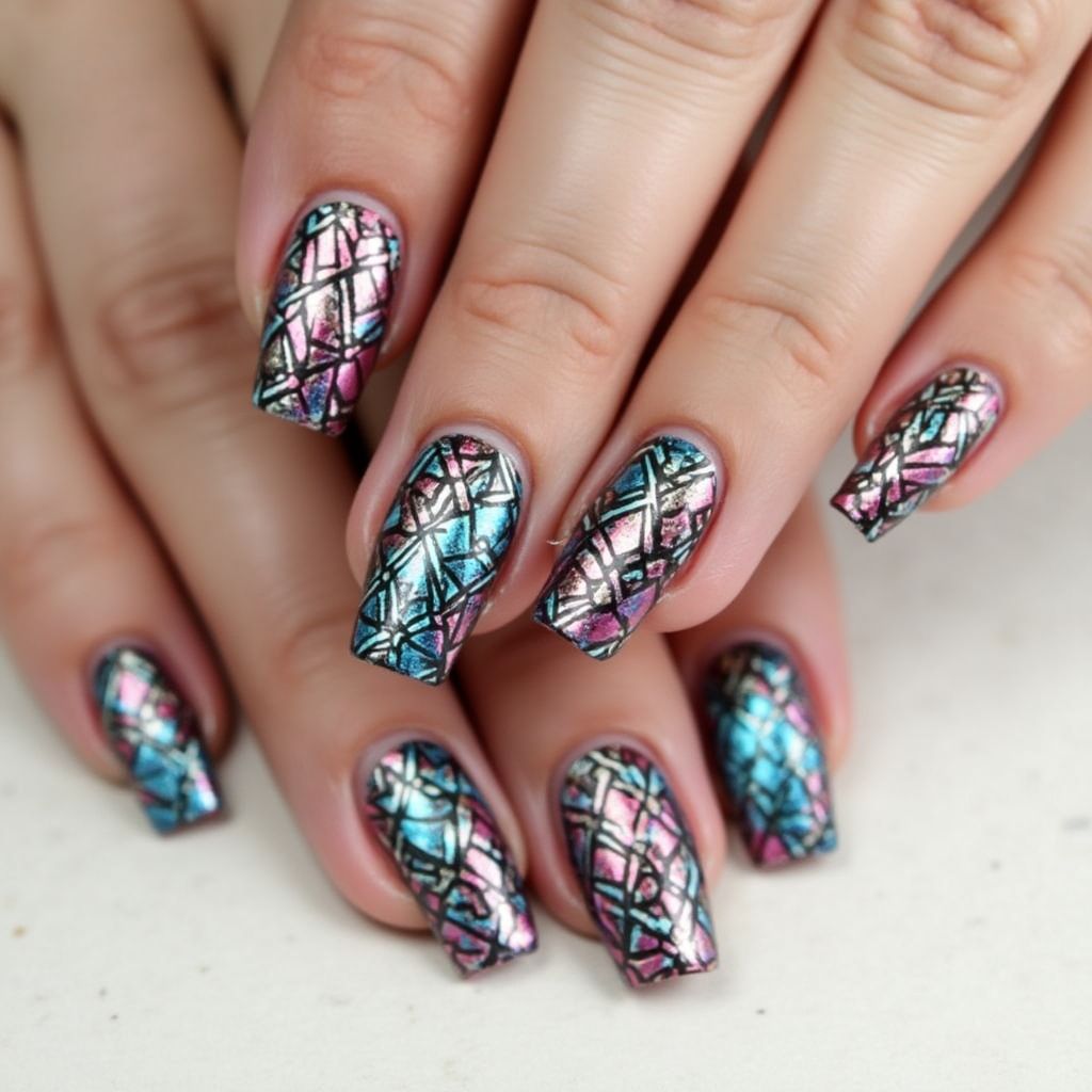 Square Nail Foil Nail Design