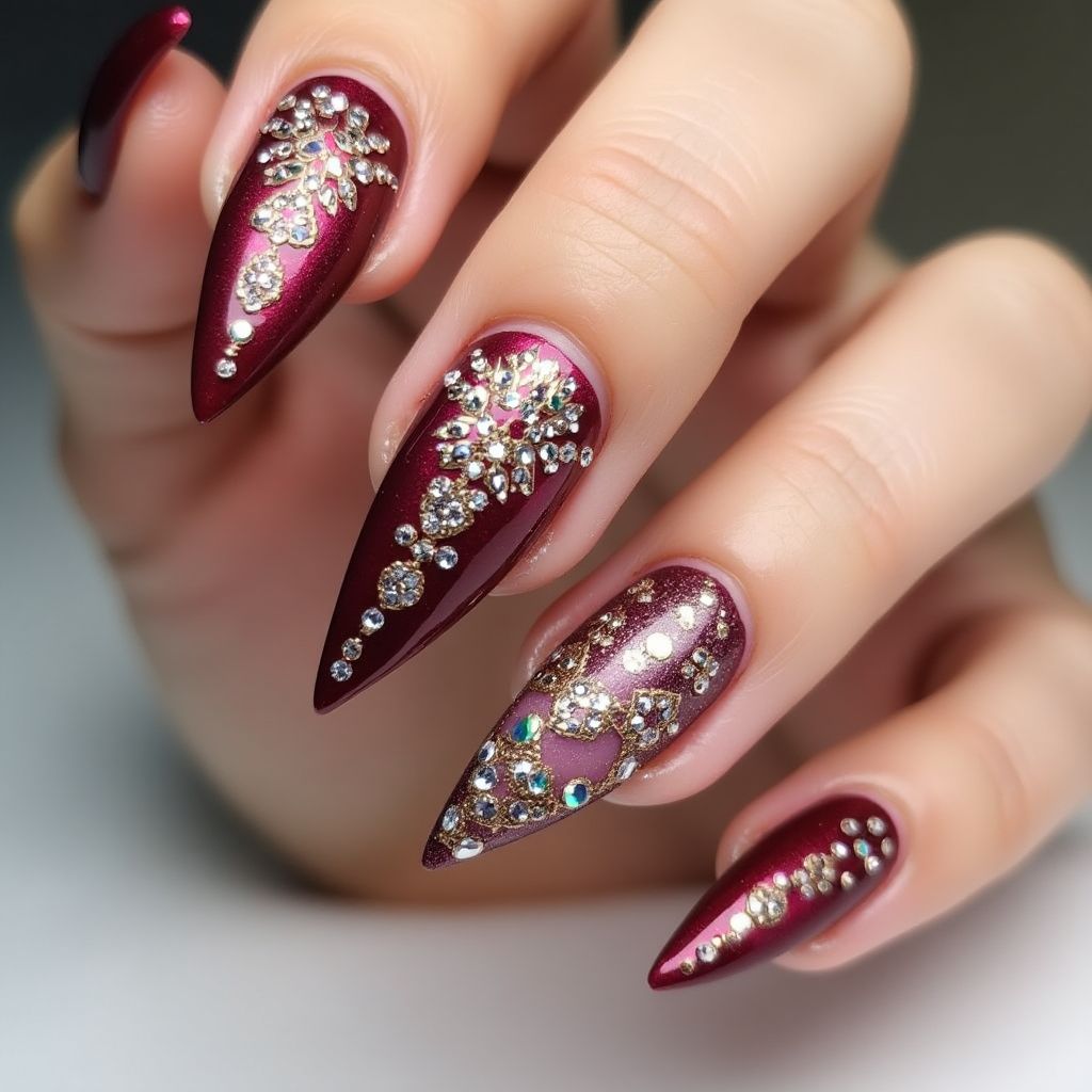 Stiletto Rhinestones Nail Design