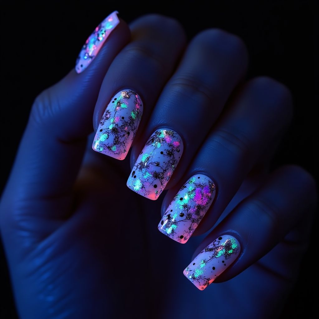 Glow In The Dark Polish Square Nail Design