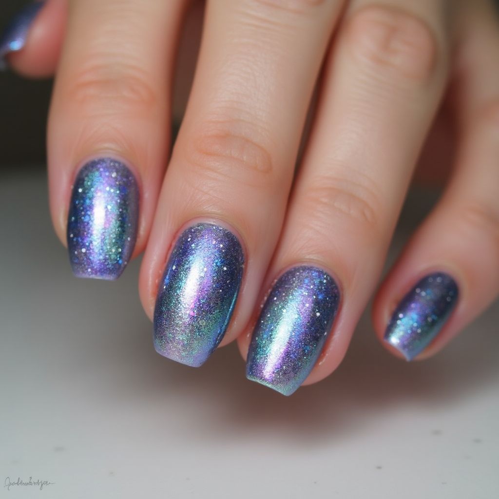 Stiletto Holo Powder Nail Design