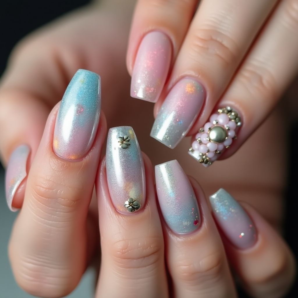 Coffin Caviar Beads Nail Design
