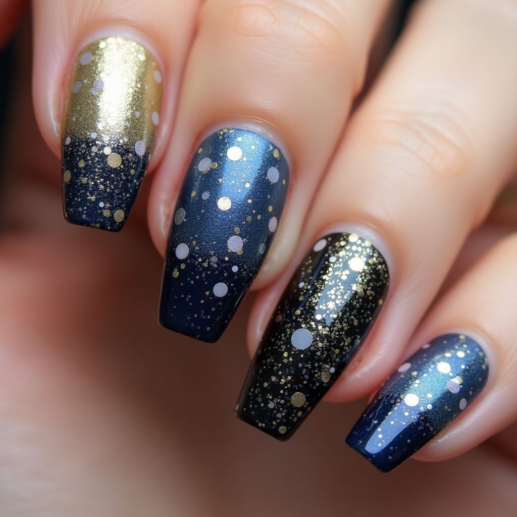 Coffin Glitter Powder Nail Design