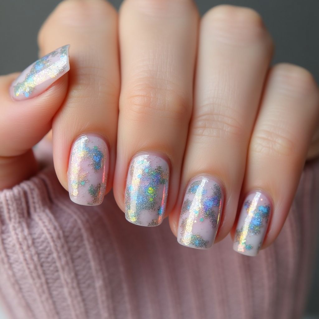Square Holo Powder Nail Design