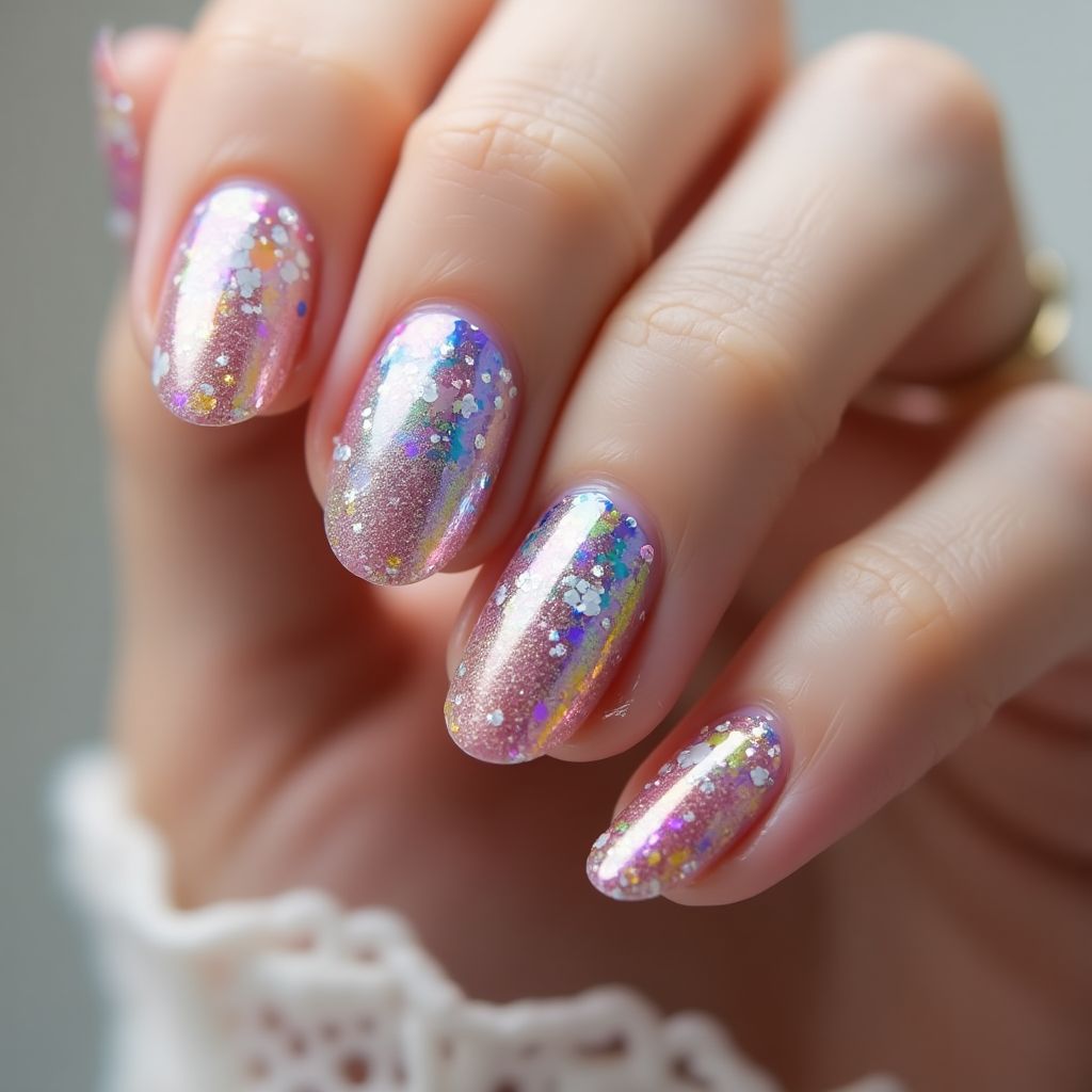 Round Glitter flakes Nail Design