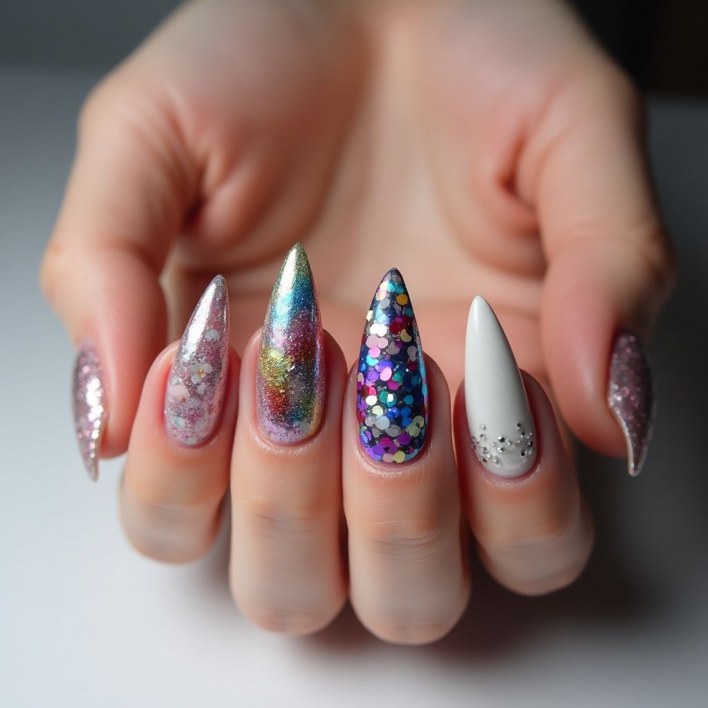 Stiletto Sequins Nail Design