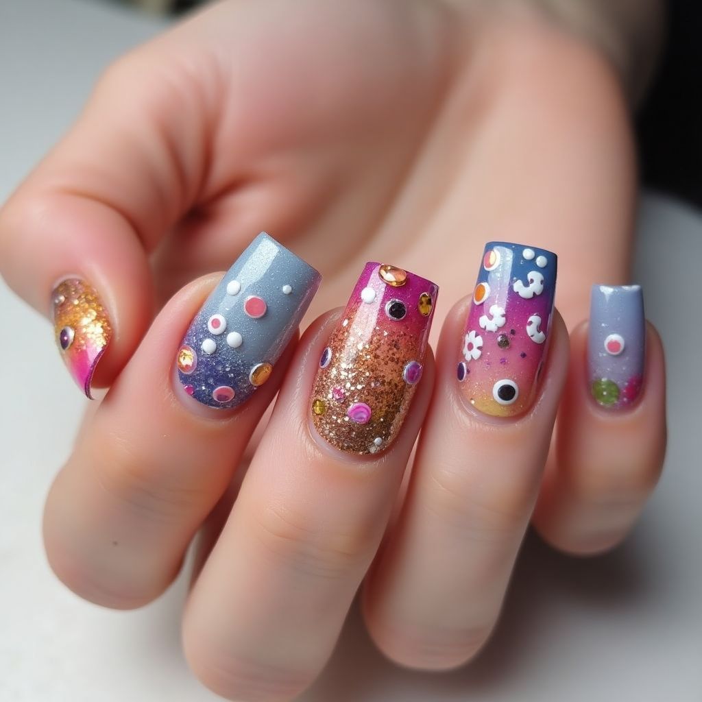 Square Caviar beads Nail Design