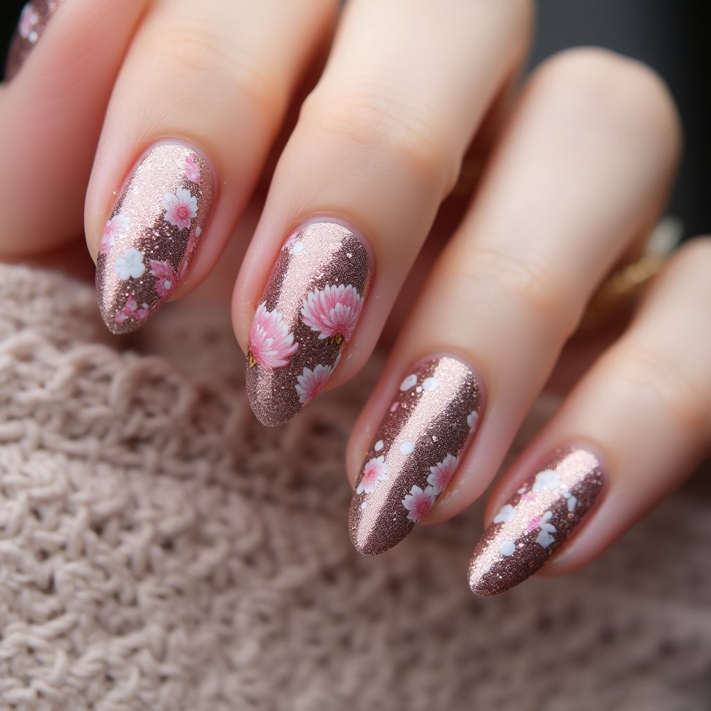 Almond Base coat Nail Design