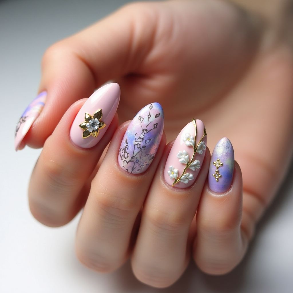3d Nail Decor Almond Nail Design
