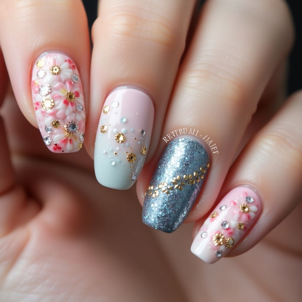 Round Caviar beads Nail Design
